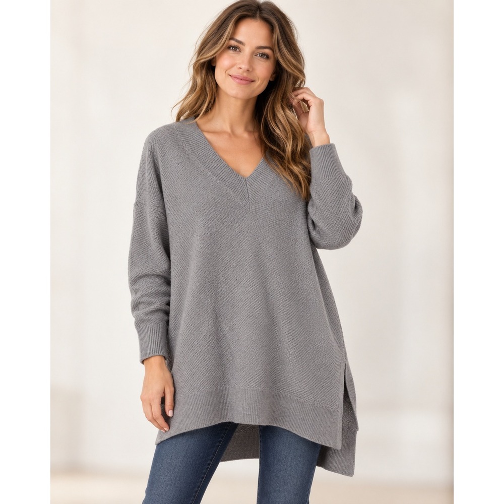 Soft Surroundings Gray Alpaca Wool Blend Oversized Sweater M Apres Ski Cozy Chic
